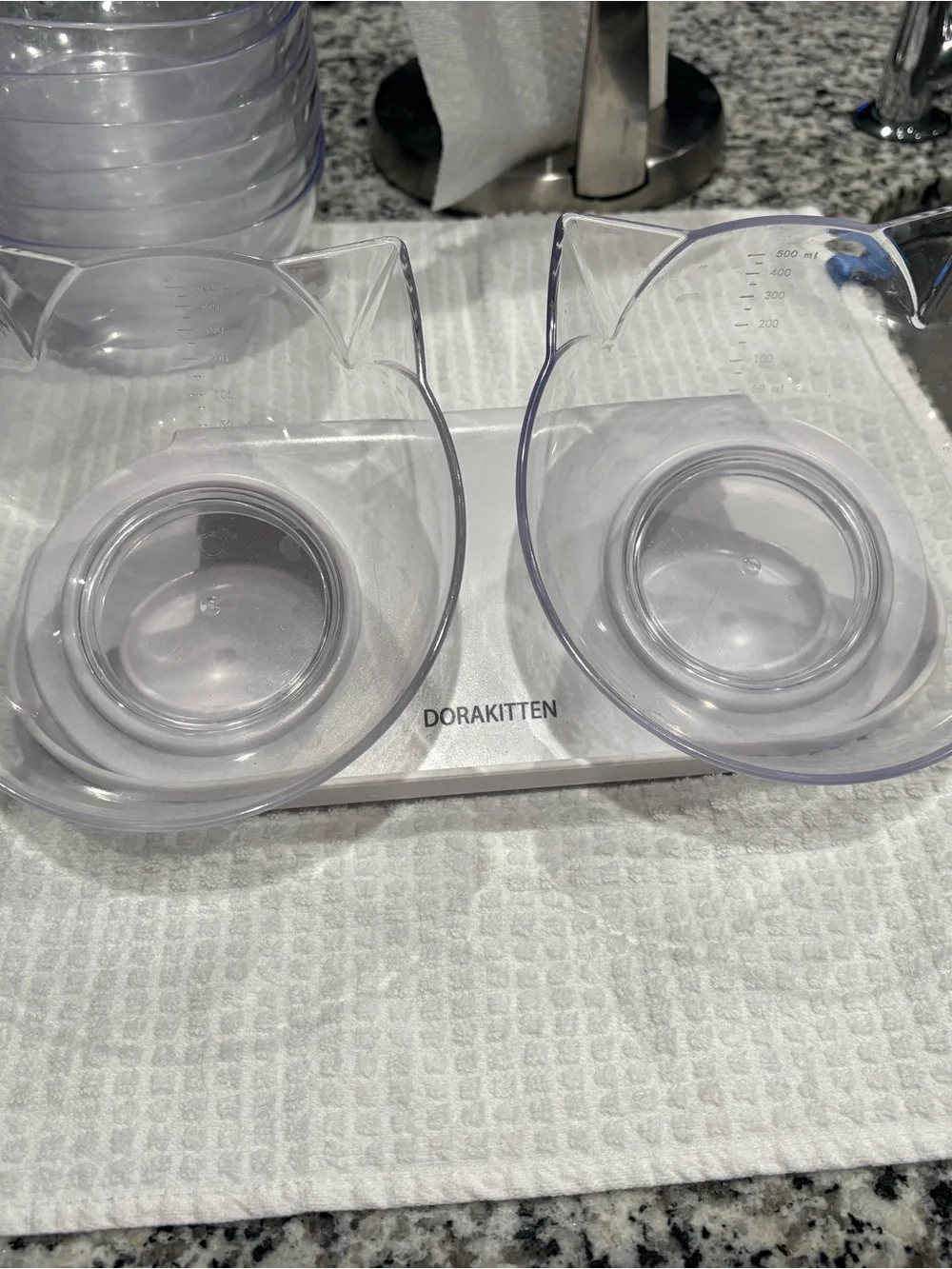 Dorakitten Clear Double Cat Bowl Set